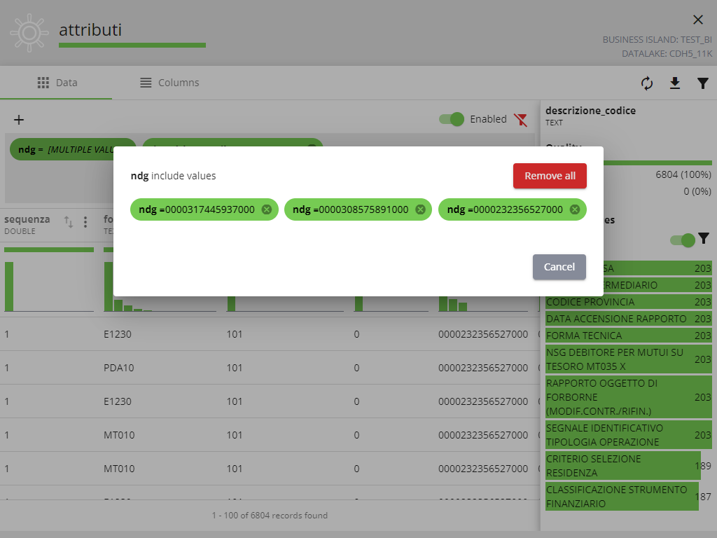 Filtro dettaglio multiple values